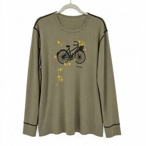 Marushka 2X Autumn Bike Ride Thermal Shirt Green Waffle Knit Long Sleeve Casual